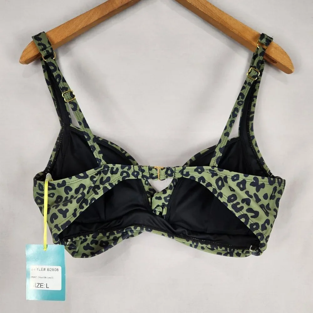 NWT Marina West Two Piece Swimsuit Women's L Olive Black Leopard Bikini UPF 50